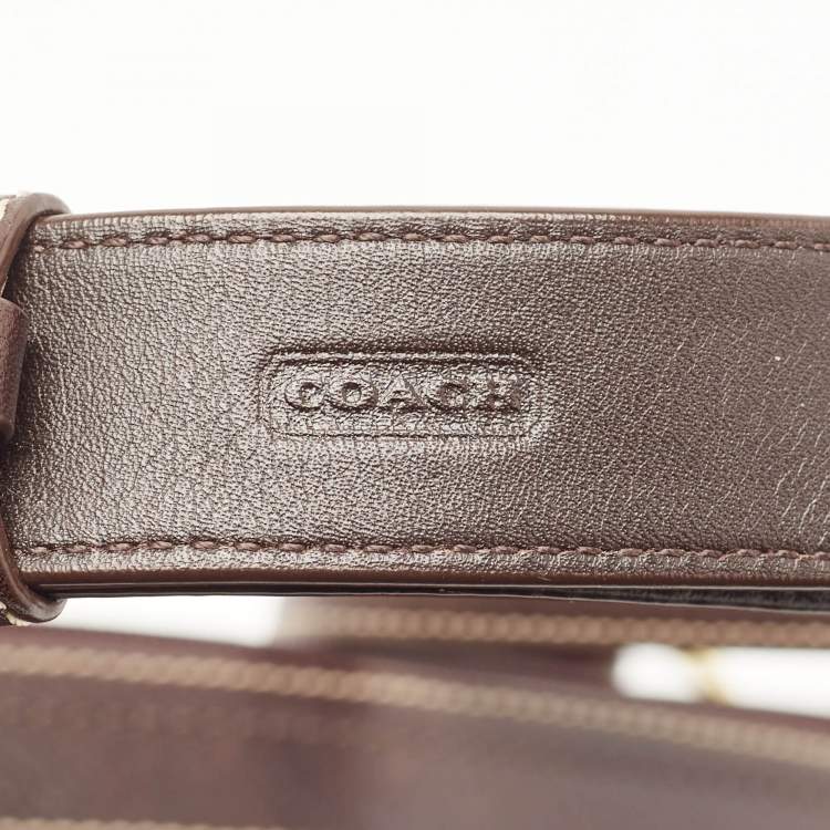Pre Owned Coach Dark Brown Signature Canvas Double Pocket Waist Bag