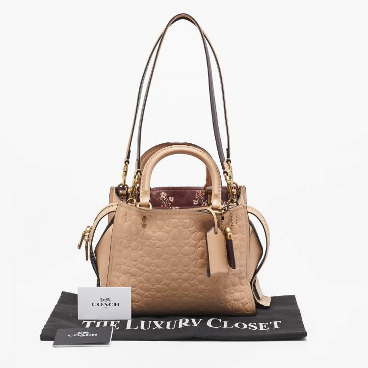 Pre Owned Coach Beige Signature Leather Rogue Tote