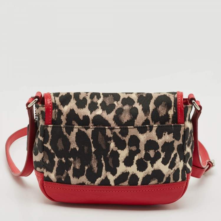 Pre Owned Coach Red/Black Leopard Print Fabric and Leather Park Ocelot Crossbody Bag