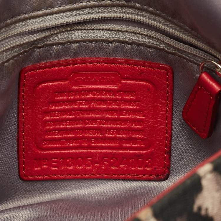 Pre Owned Coach Red/Black Leopard Print Fabric and Leather Park Ocelot Crossbody Bag