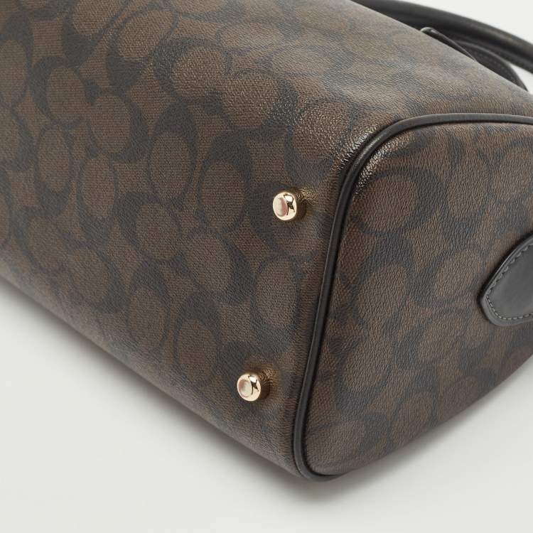 Pre Owned Coach Black/Brown Signature Coated Canvas and Leather Rowan Boston Bag