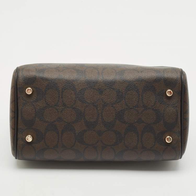 Pre Owned Coach Black/Brown Signature Coated Canvas and Leather Rowan Boston Bag