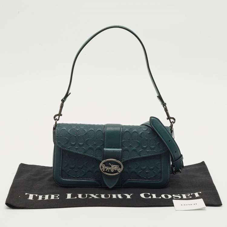 Pre Owned Coach Dark Green Signature Embossed Leather Georgie Shoulder Bag