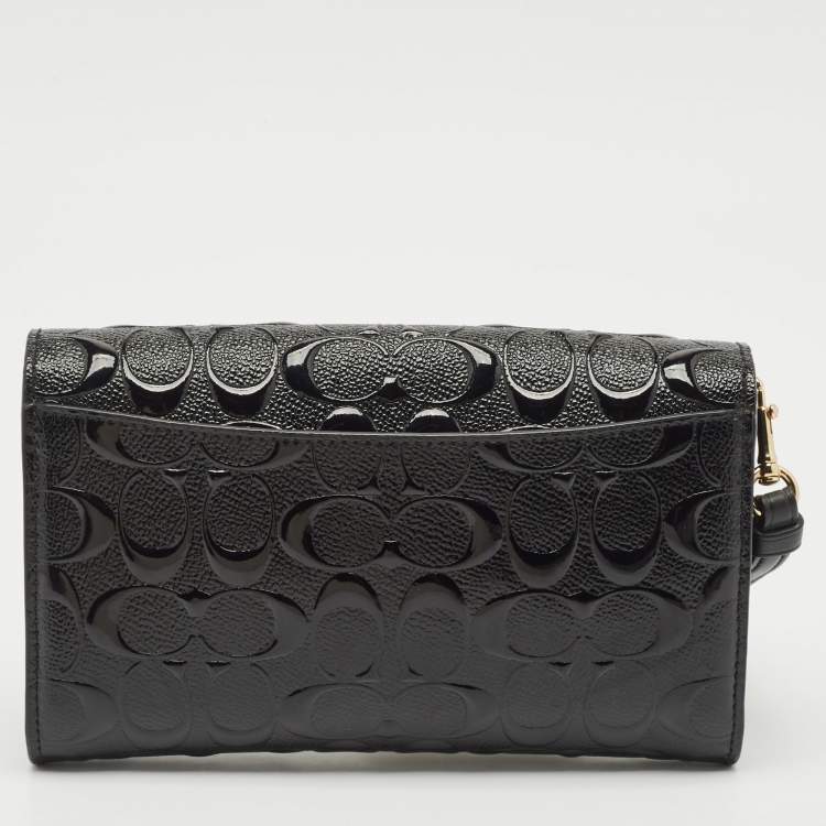 Pre Owned Coach Black Signature Embossed Patent Leather Chain Crossbody Bag