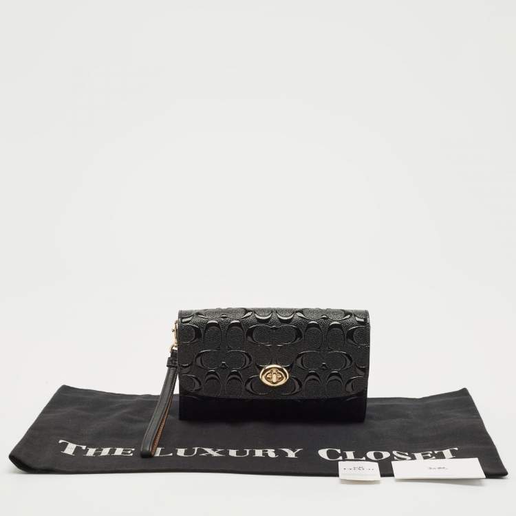Pre Owned Coach Black Signature Embossed Patent Leather Chain Crossbody Bag