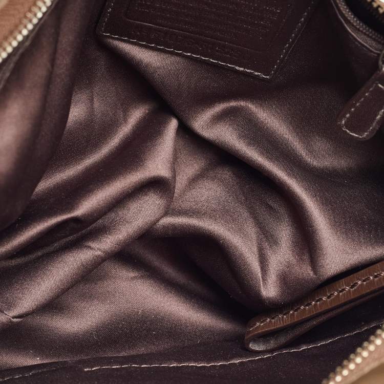 Pre Owned Coach Beige/Dark Brown Signature Canvas and Patent Leather Carly Hobo