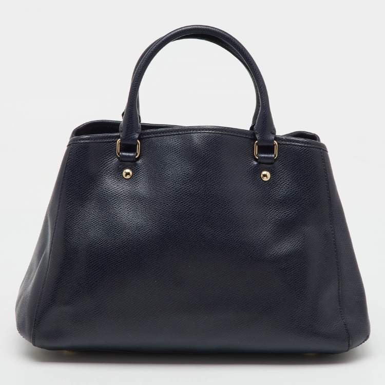 Pre Owned Coach Navy Blue Leather Margot Carryall Satchel