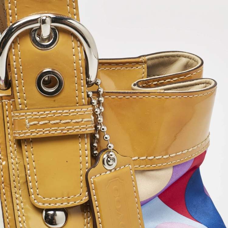 Pre Owned Coach Multicolor Op Art Scarf Print Satin and Patent Leather Soho Tote