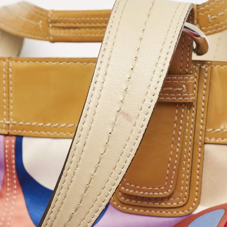 Pre Owned Coach Multicolor Op Art Scarf Print Satin and Patent Leather Soho Tote