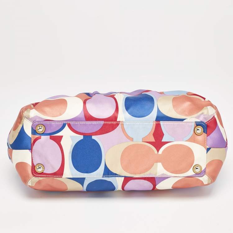 Pre Owned Coach Multicolor Op Art Scarf Print Satin and Patent Leather Soho Tote