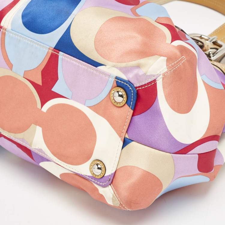 Pre Owned Coach Multicolor Op Art Scarf Print Satin and Patent Leather Soho Tote