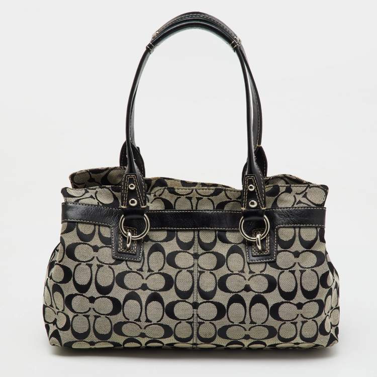 Pre Owned Coach Black/White Signature Canvas and Leather Shoulder Bag