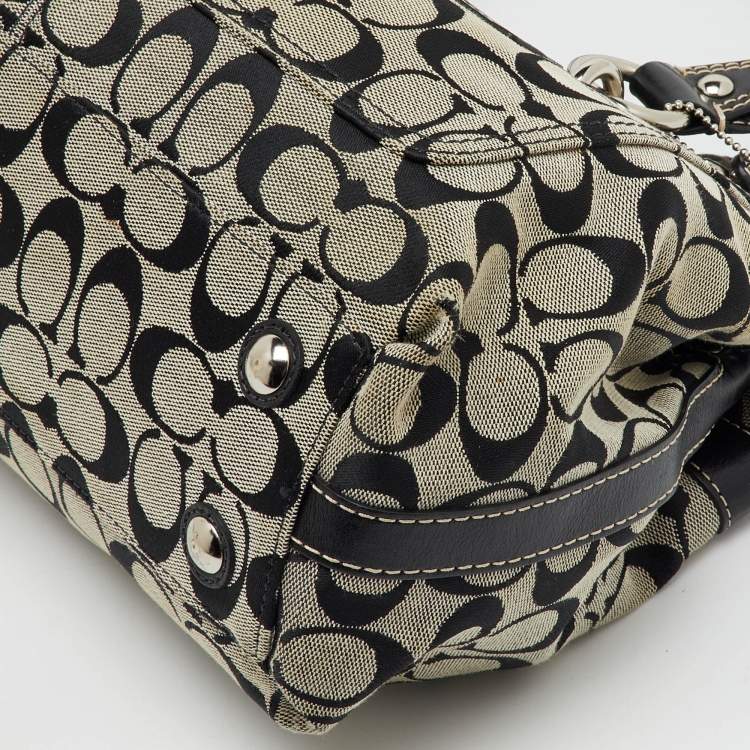 Pre Owned Coach Black/White Signature Canvas and Leather Shoulder Bag