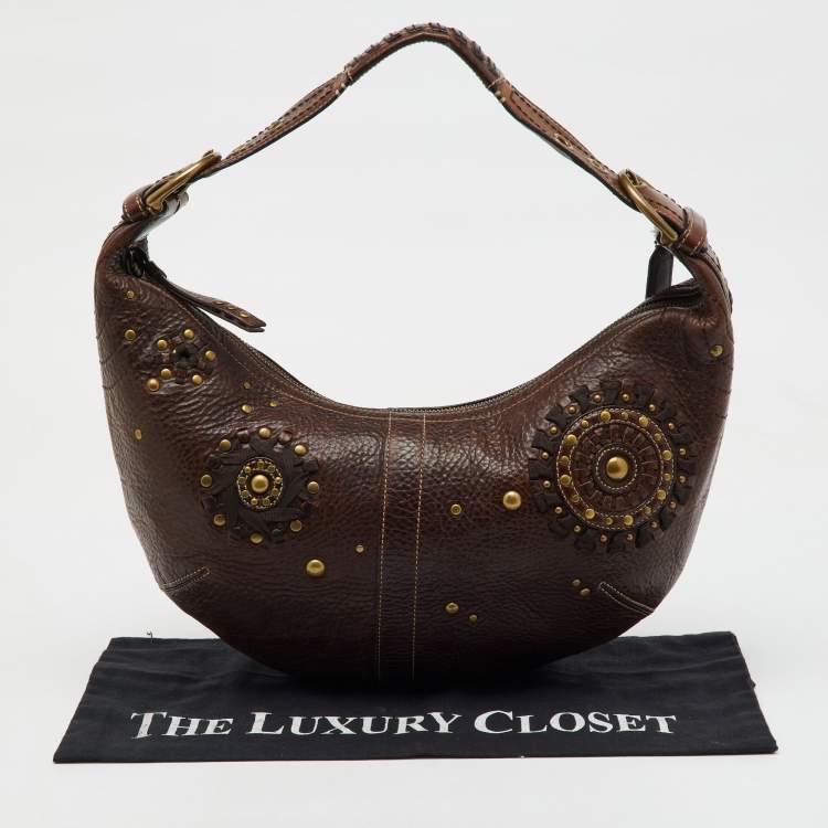 مملوكة مسبقًا Coach Dark Brown Leather Studded Embellished Hobo