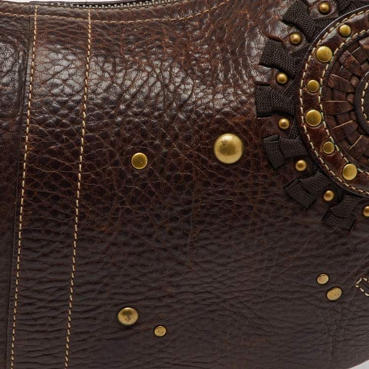 مملوكة مسبقًا Coach Dark Brown Leather Studded Embellished Hobo