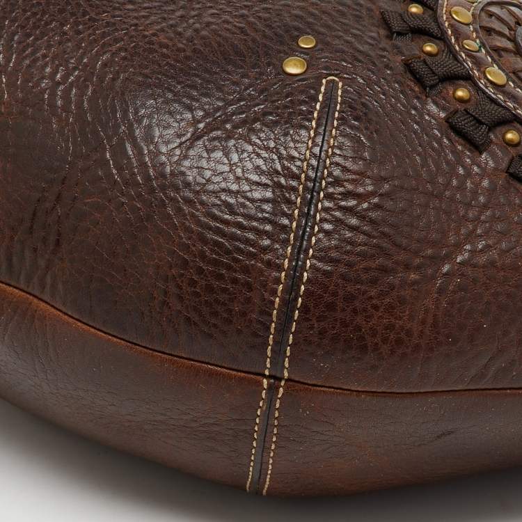 مملوكة مسبقًا Coach Dark Brown Leather Studded Embellished Hobo