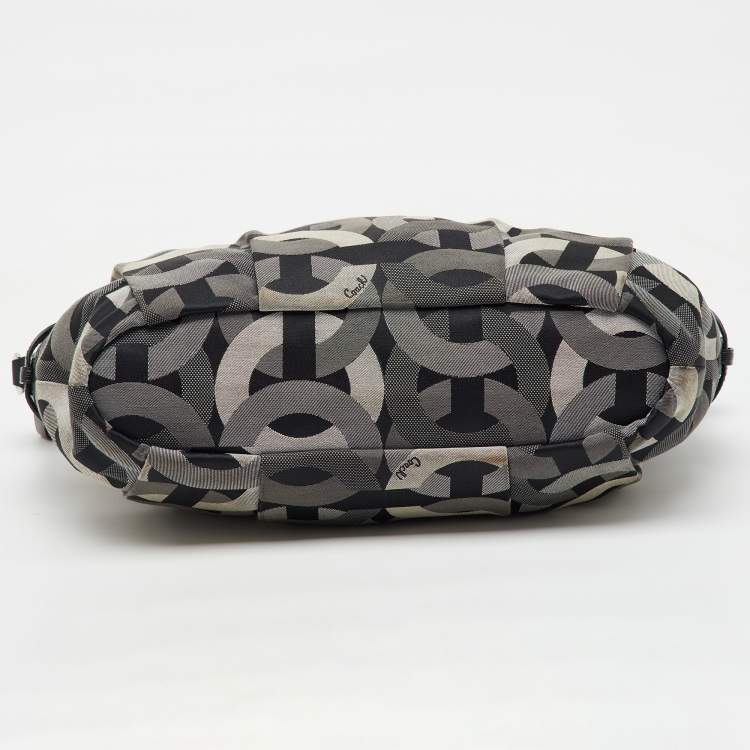 Pre Owned Coach Grey/Black Op Art Canvas and Leather Madison Satchel