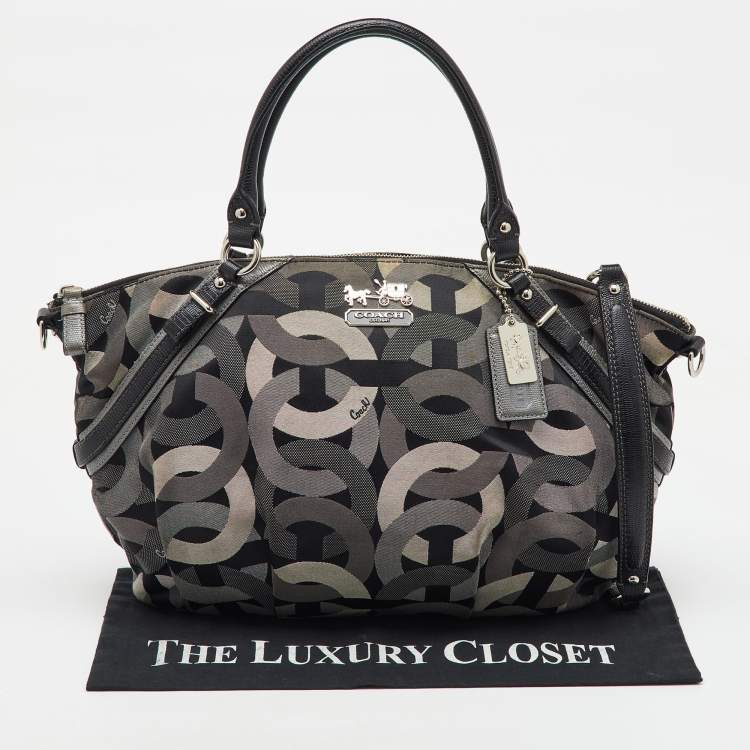 Pre Owned Coach Grey/Black Op Art Canvas and Leather Madison Satchel