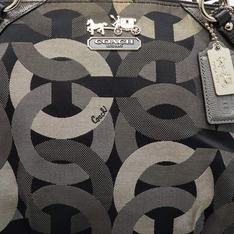 Pre Owned Coach Grey/Black Op Art Canvas and Leather Madison Satchel