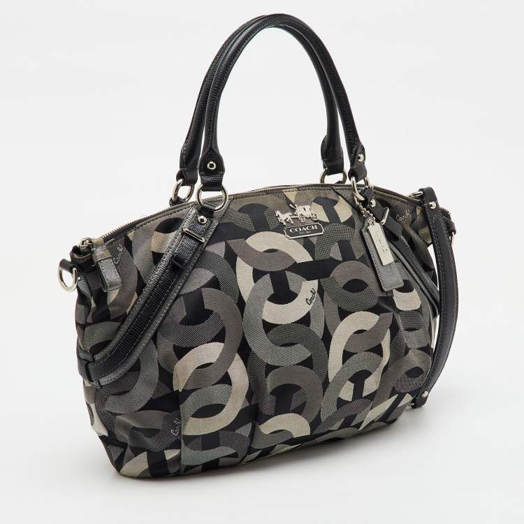 Pre Owned Coach Grey/Black Op Art Canvas and Leather Madison Satchel