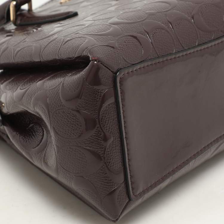 Pre Owned Coach Burgundy Patent Leather Mini Sage Carryall Satchel