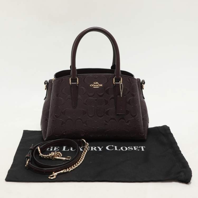 Pre Owned Coach Burgundy Patent Leather Mini Sage Carryall Satchel
