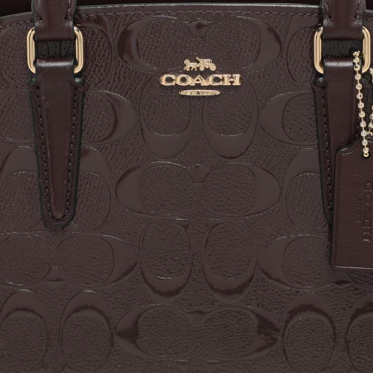 Pre Owned Coach Burgundy Patent Leather Mini Sage Carryall Satchel