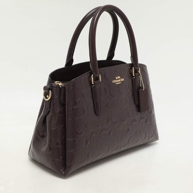 Pre Owned Coach Burgundy Patent Leather Mini Sage Carryall Satchel