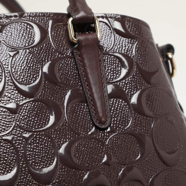 Pre Owned Coach Burgundy Patent Leather Mini Sage Carryall Satchel