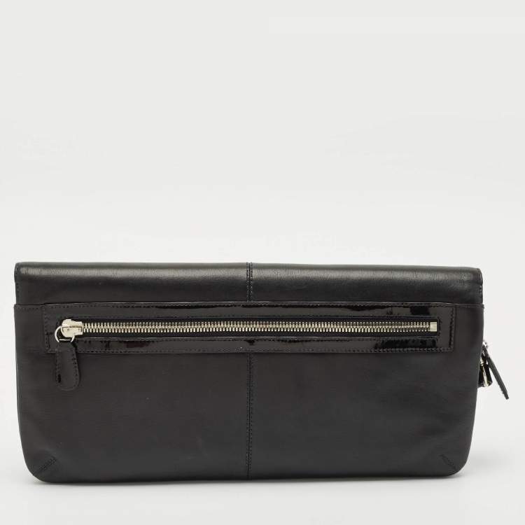 Pre Owned Coach Black Leather and Patent Leather Double Zip Long Clutch
