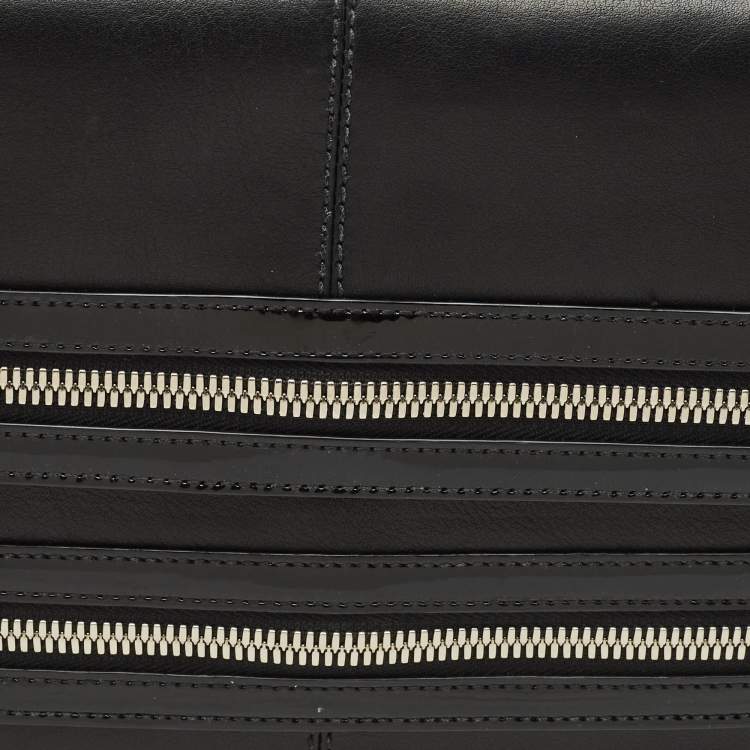 Pre Owned Coach Black Leather and Patent Leather Double Zip Long Clutch