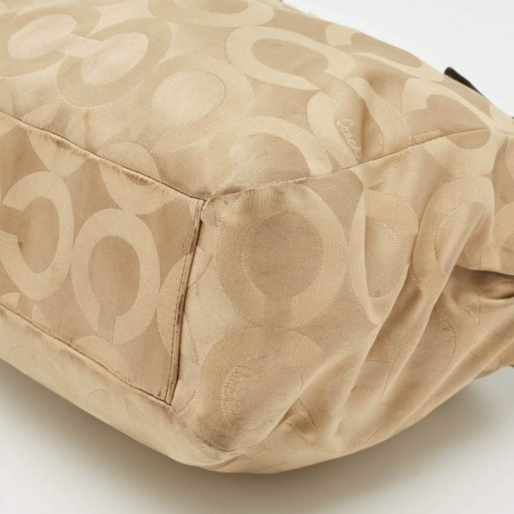 Pre Owned Coach Beige/Brown Signature OP Art Fabric and Leather Carryall Shoulder Bag