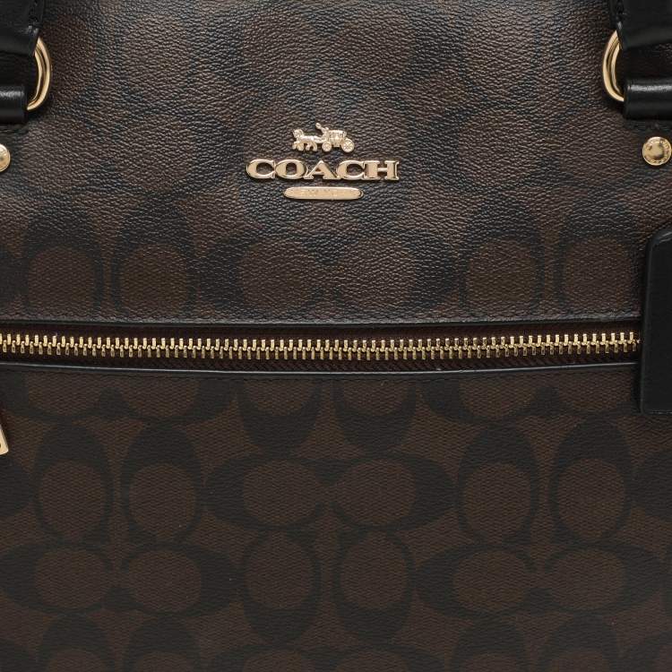 Pre Owned Coach Black/Brown Signature Coated Canvas and Leather Gallery Tote