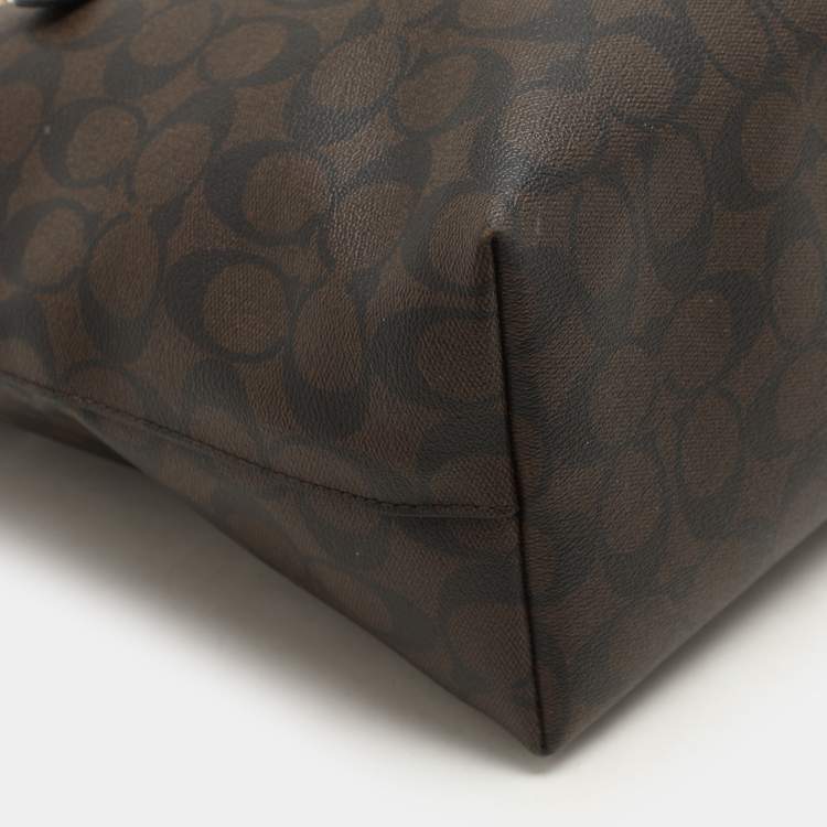 Pre Owned Coach Black/Brown Signature Coated Canvas and Leather Gallery Tote