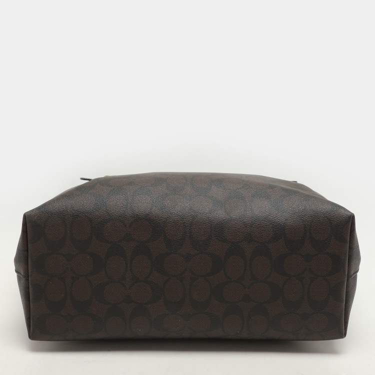 Pre Owned Coach Black/Brown Signature Coated Canvas and Leather Gallery Tote