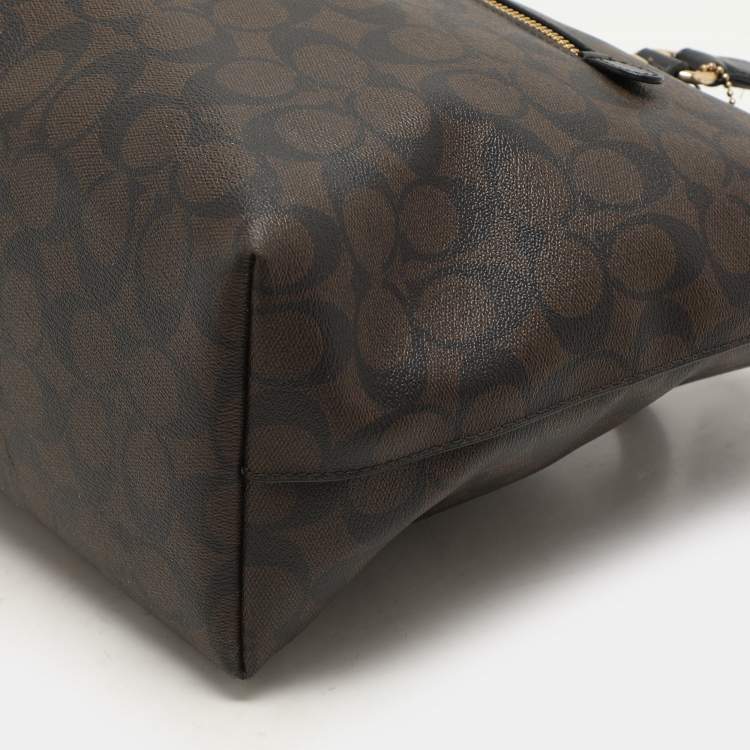 Pre Owned Coach Black/Brown Signature Coated Canvas and Leather Gallery Tote