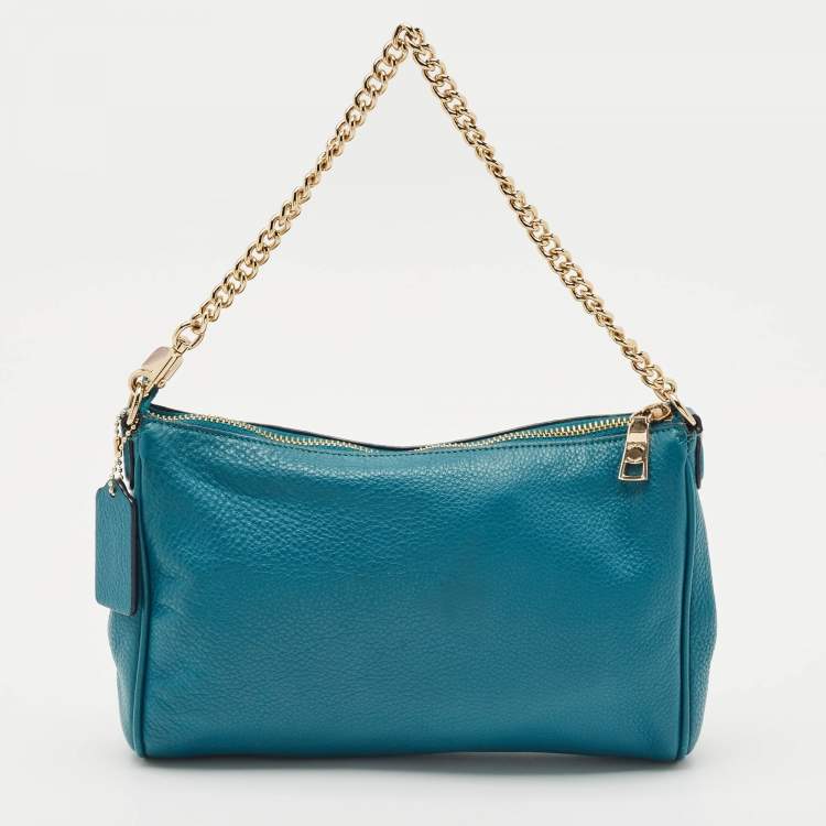 Pre Owned Coach Teal Blue Leather Carrie Crossbody Bag
