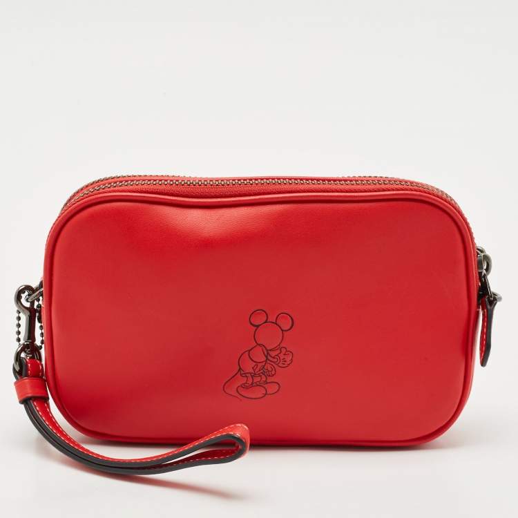Pre Owned Coach x Disney Mickey Red Leather Double Zip Crossbody Bag