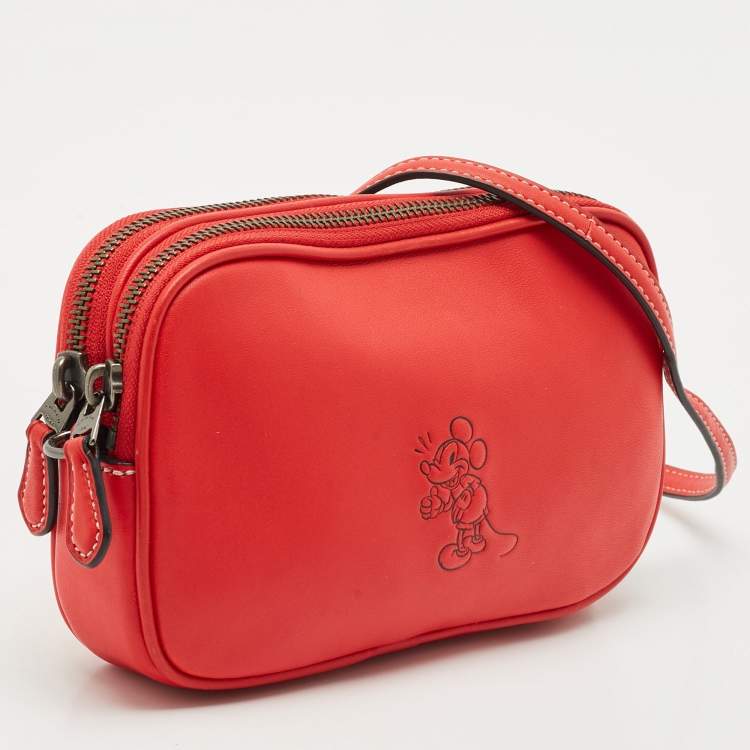 Pre Owned Coach x Disney Mickey Red Leather Double Zip Crossbody Bag
