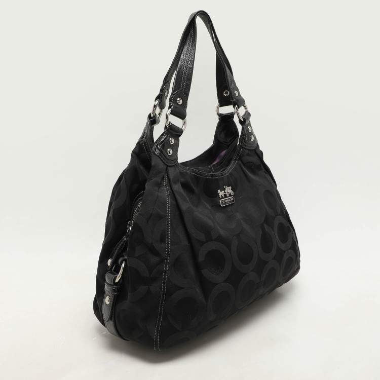 مملوكة مسبقًا Coach Black Signature Canvas and Leather Op Art Madison Hobo
