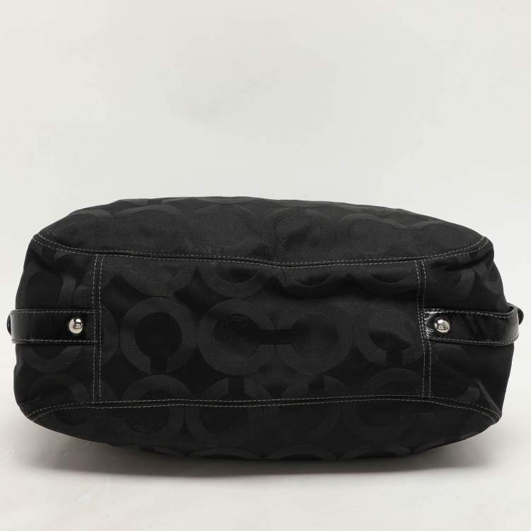 مملوكة مسبقًا Coach Black Signature Canvas and Leather Op Art Madison Hobo