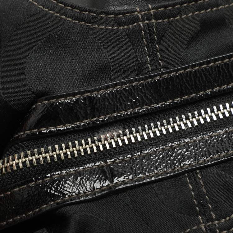 مملوكة مسبقًا Coach Black Signature Canvas and Leather Op Art Madison Hobo