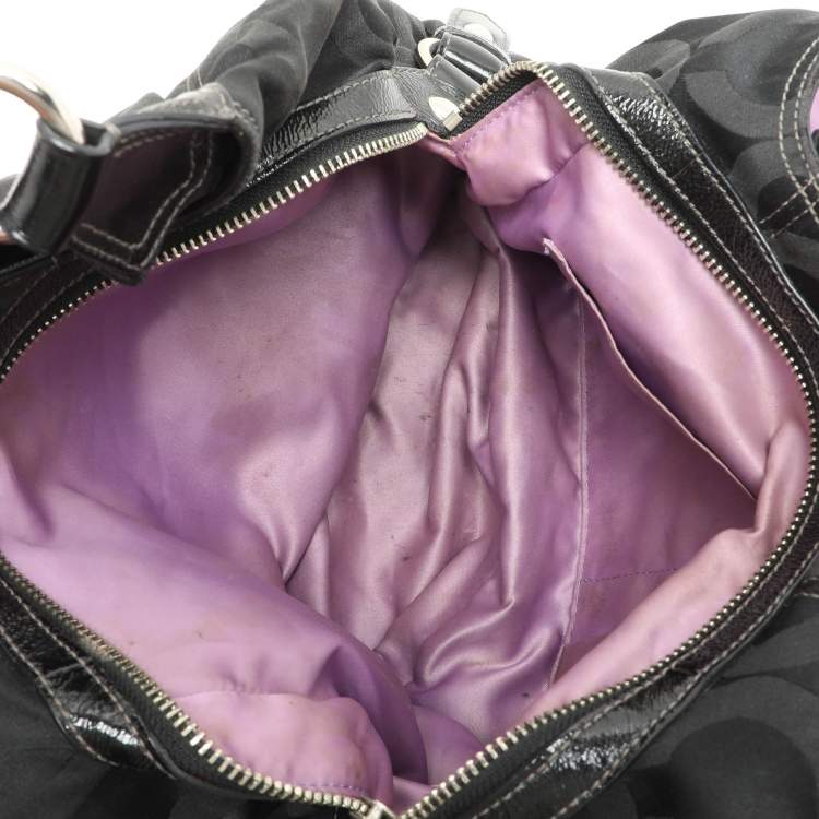 مملوكة مسبقًا Coach Black Signature Canvas and Leather Op Art Madison Hobo