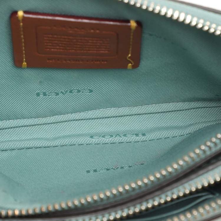 Pre Owned Coach Green Leather Kira Double Zip Crossbody Bag