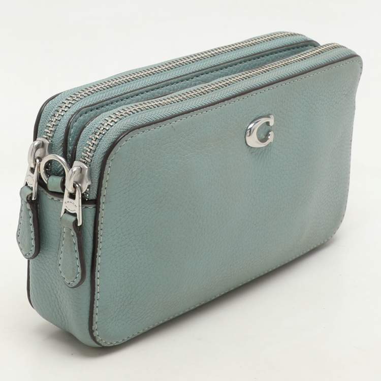 Pre Owned Coach Green Leather Kira Double Zip Crossbody Bag