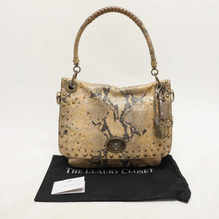 Pre Owned Coach Multicolor Python Embossed Leather Turn Lock Top Handle Bag