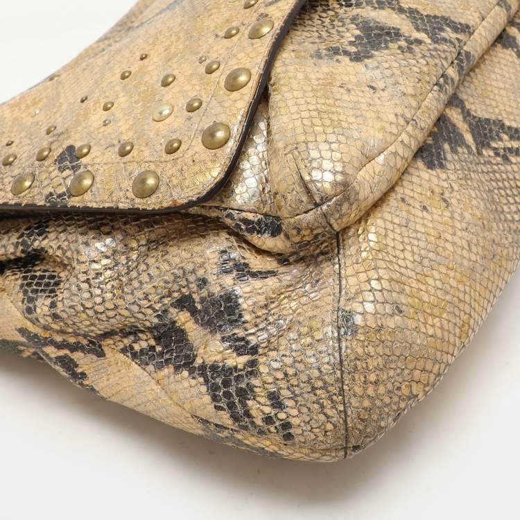 Pre Owned Coach Multicolor Python Embossed Leather Turn Lock Top Handle Bag