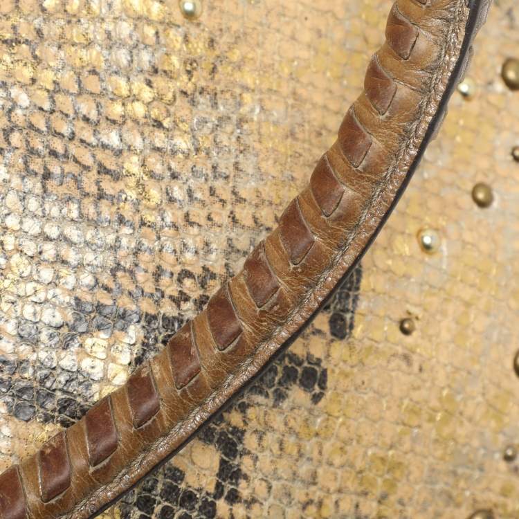 Pre Owned Coach Multicolor Python Embossed Leather Turn Lock Top Handle Bag