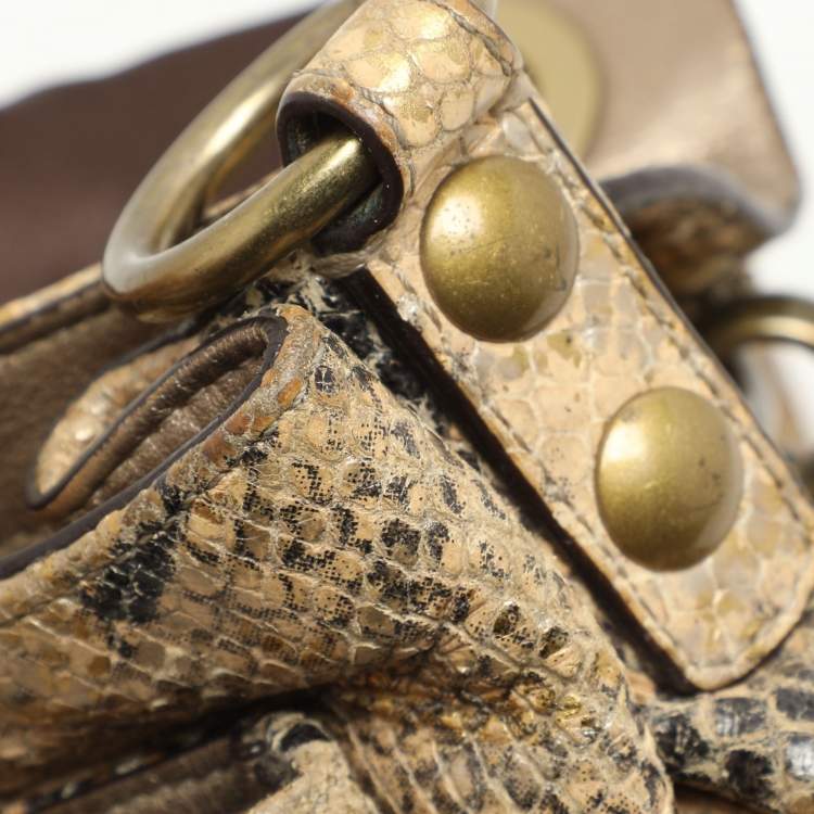 Pre Owned Coach Multicolor Python Embossed Leather Turn Lock Top Handle Bag