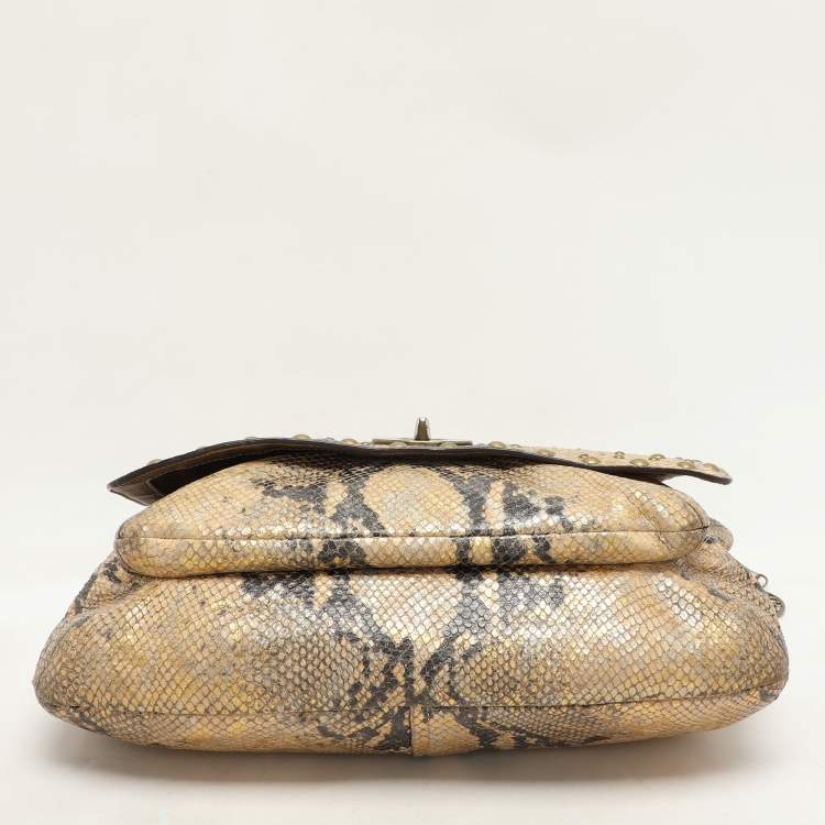 Pre Owned Coach Multicolor Python Embossed Leather Turn Lock Top Handle Bag